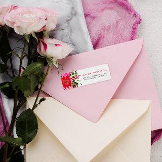 Chic Pink & Red Watercolor Floral Return Address Label