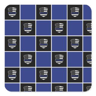 Chic Police Officer Thin Blue Line Badge Pattern Square Sticker