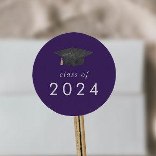 Chic Purple Grad Cap Class of 2024 Graduation Classic Round Sticker