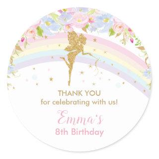 Chic Rainbow Fairy Girl Birthday Thank You Favor  Classic Round Sticker