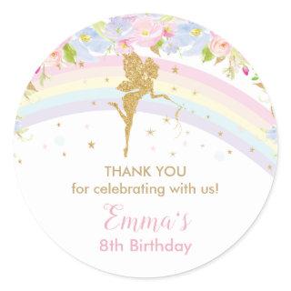 Chic Rainbow Fairy Girl Birthday Thank You Favor  Classic Round Sticker