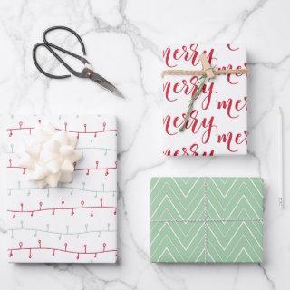 Chic Red and Gold Merry Christmas Chevron Lights  Sheets