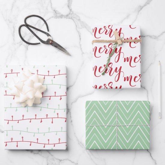 Chic Red and Gold Merry Christmas Chevron Lights  Sheets