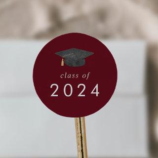 Chic Red Grad Cap Class of 2024 Graduation Classic Round Sticker