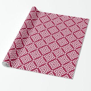 Chic red greek key geometric patterns monogram
