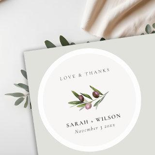 Chic Rustic Minimal Olive Branch Foliage Wedding Classic Round Sticker