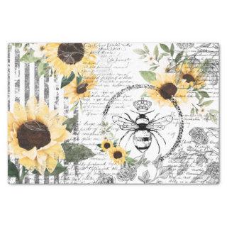 Chic Rustic Vintage Queen Honey Bee Sunflowers Tissue Paper