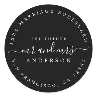 Chic Script Future Mr Mrs Wedding Return Address Classic Round Sticker