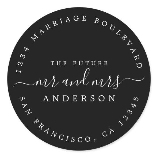 Chic Script Future Mr Mrs Wedding Return Address Classic Round Sticker