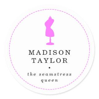 Chic Seamstress Tailor | Pink Mannequin White Classic Round Sticker
