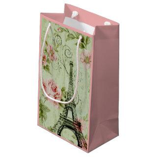 chic spring mint pink floral paris eiffel tower small gift bag
