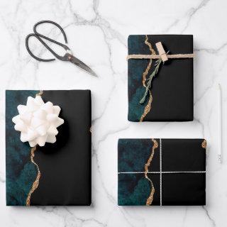 Chic Teal Gold Glitter Agate Abstract Wrapping  Sheets