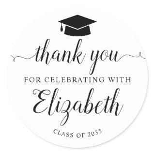 Chic Thank You Script Grad Graduation Party Favor Classic Round Sticker