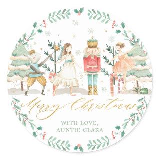 Chic The Nutcracker Ballet Merry Christmas Gold Classic Round Sticker