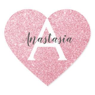 Chic & Trendy Rose Gold Glitter Sparkles Monogram Heart Sticker