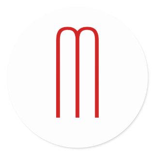 Chic Unique Monogram Red White Plain Simple Classic Round Sticker