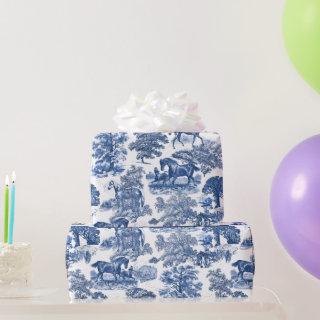 Chic Vintage Blue Horses Toile Pattern