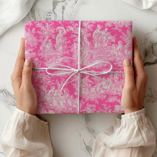 Chic vintage hot pink toile de jouy printed