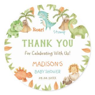 Chic Watercolor Cute Dinosaur Baby Shower Favor Classic Round Sticker