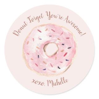 Chic Watercolor Donut Forget You're Awesome Custom Classic Round Sticker