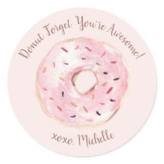 Chic Watercolor Donut Forget You're Awesome Custom Classic Round Sticker