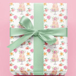 Chic Watercolor Layered Cake With Roses Pattern