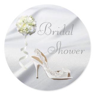 Chic Wedding Shoe & Bouquet Bridal Shower Classic Round Sticker
