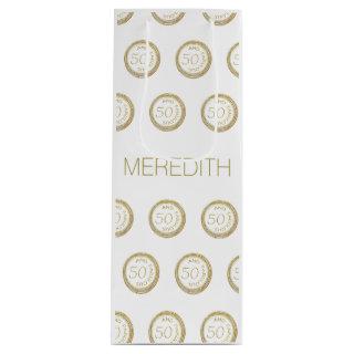 Chic White Gold Fifty and Fabulous 50th Birthday Wine Gift Bag