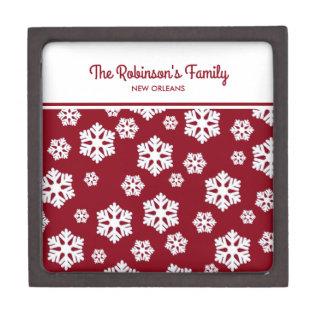 Chic White Snowflakes Nordic Pattern on Dark Red Gift Box