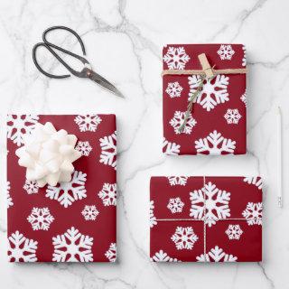 Chic White Snowflakes Nordic Pattern on Dark Red  Sheets