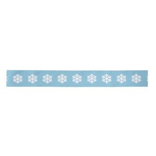 Chic White Snowflakes Nordic Pattern on Light Blue Satin Ribbon