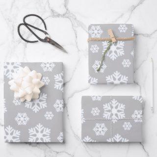 Chic White Snowflakes Nordic Pattern on Light Gray  Sheets