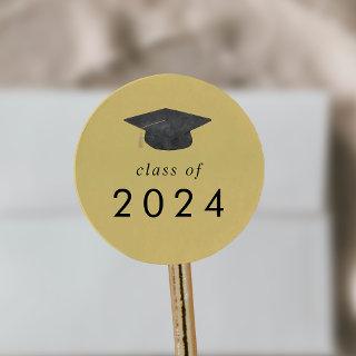 Chic Yellow Grad Cap Class of 2024 Graduation Classic Round Sticker