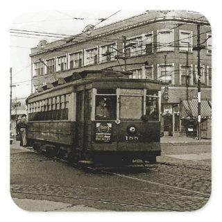 CHICAGO 63RD AND WESTERN 1952 TROLLEY ART SEPIA SQUARE STICKER