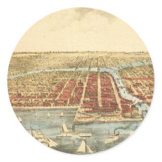 Chicago Antique Map, LaSalle Street and River Classic Round Sticker