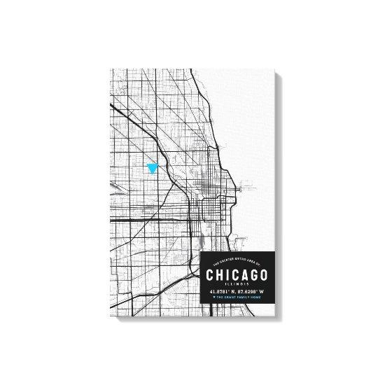 Chicago City Map + Mark Your Location Canvas Print