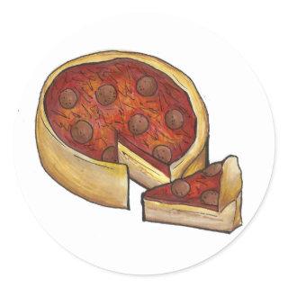 Chicago Illinois Deep Dish Pepperoni Pizza Foodie Classic Round Sticker