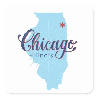 Chicago Illinois Map  Square Sticker
