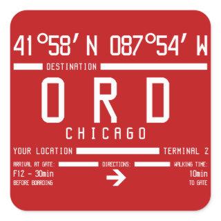 Chicago O'Hara International Airport Code ORD Square Sticker