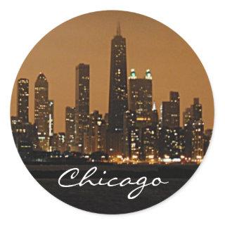 Chicago Skyline at night at John Hancock Center Classic Round Sticker
