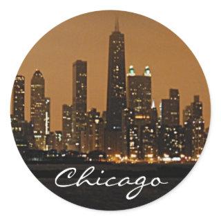 Chicago Skyline at night at John Hancock Center Classic Round Sticker