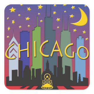 Chicago Skyline nightlife Square Sticker