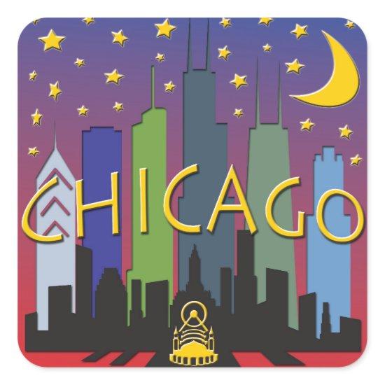 Chicago Skyline nightlife Square Sticker