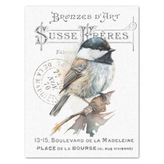Chickadee Bird French Typography Vintage Decoupage Tissue Paper