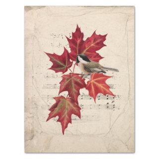Chickadee Bird Red Autumn Leaves Music Parchment  Tissue Paper