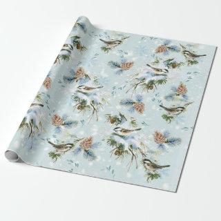 Chickadee Bird Snow Pinecone Woodland Christmas