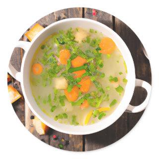 Chicken and Vegetable Soup Broth Classic Round Sticker