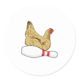 Chicken at Bowling with Bowling pin Classic Round Sticker