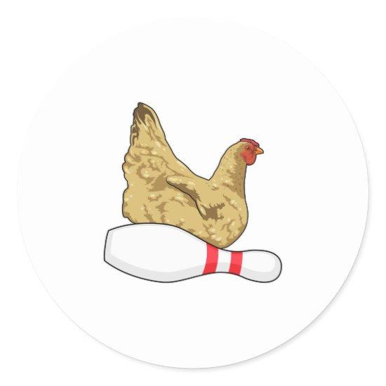 Chicken at Bowling with Bowling pin Classic Round Sticker