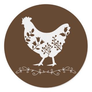 Chicken Flower Floral Poultry Outline Gardening  Classic Round Sticker